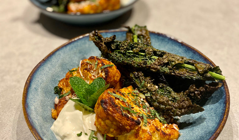 Recipe 8: Curry roasted cauliflower and pumpkin with crispy kale chips